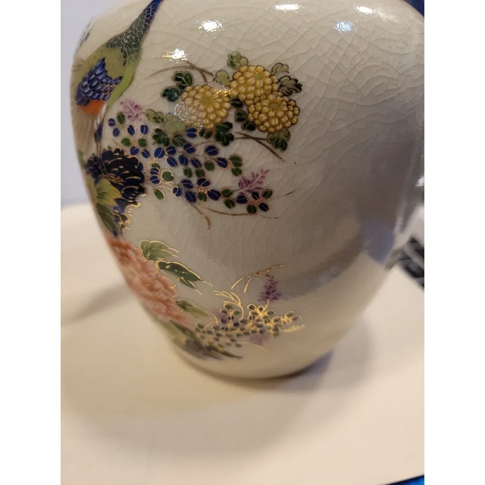 Vintage‎ Crackle Vase Set -2 with Peacock & Floral Design